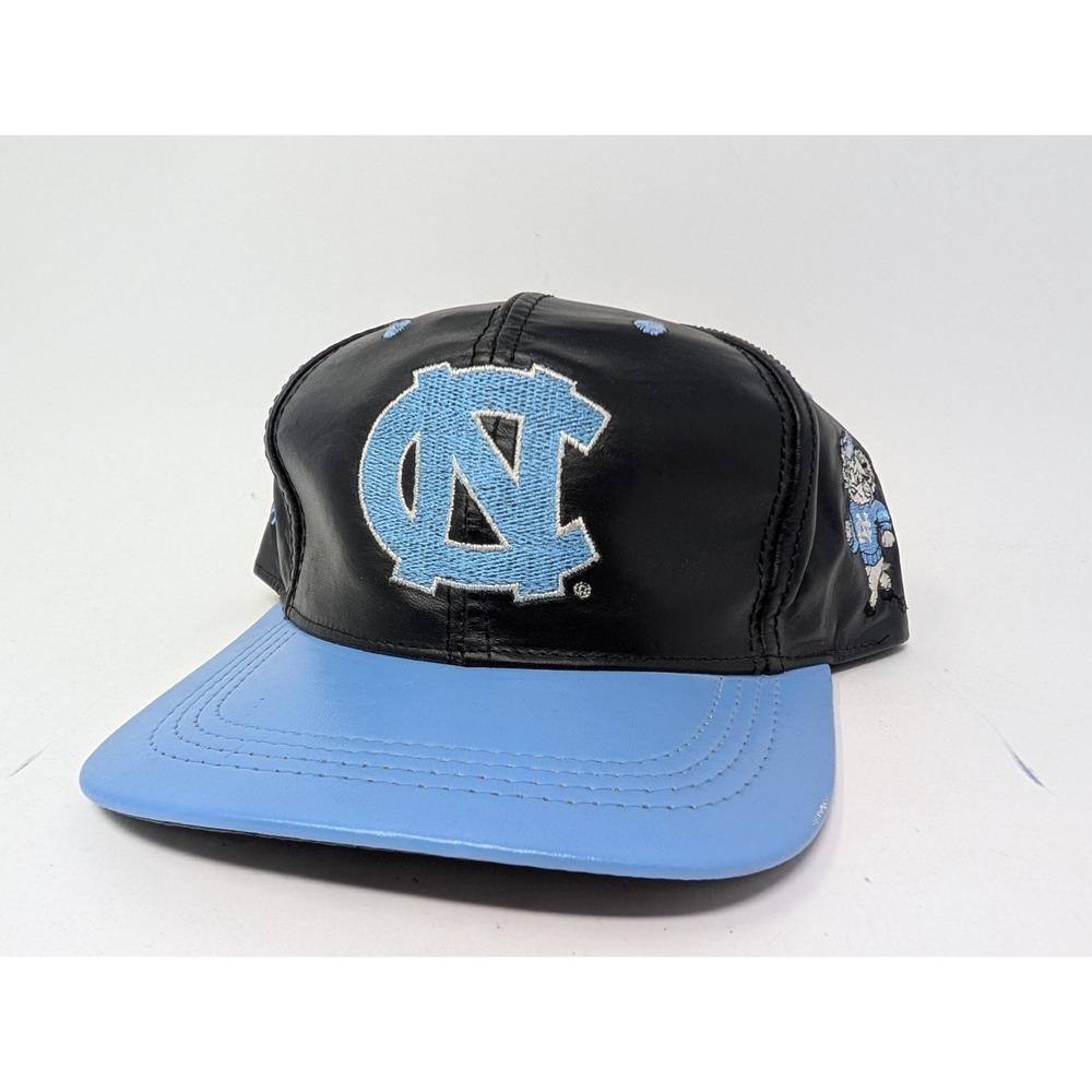 VINTAGE North Carolina Tarheels Hat Cap Snap Back Genuine Leather USA Made 90s